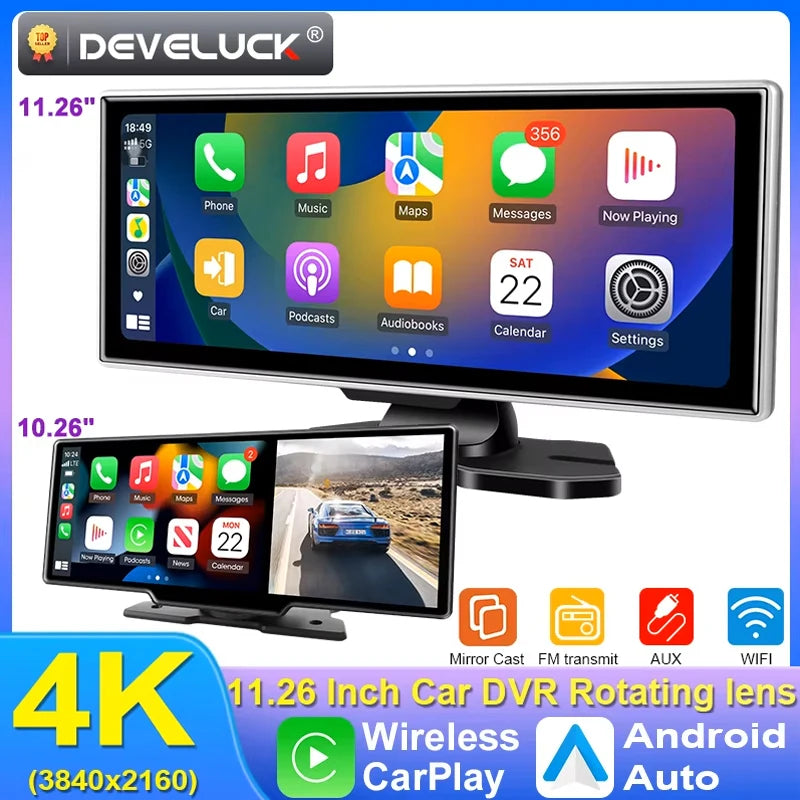 🚗✨ 10/11.26 Inch 4K Dash Cam Car DVR 📸 | Wireless CarPlay & Android Auto 📱 | Dual Lens Dashboard Camera with GPS, WiFi, FM & AUX 🚘💖