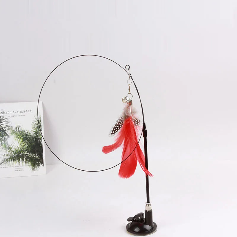 🐱🎀 Funny Fluffy Feather Cat Teaser Wand with Bell & Suction Cup
