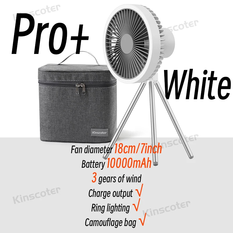 🌬️🔋 Rechargeable Camping Fan 4000mAh / 10000mAh – LED Light & Power Bank