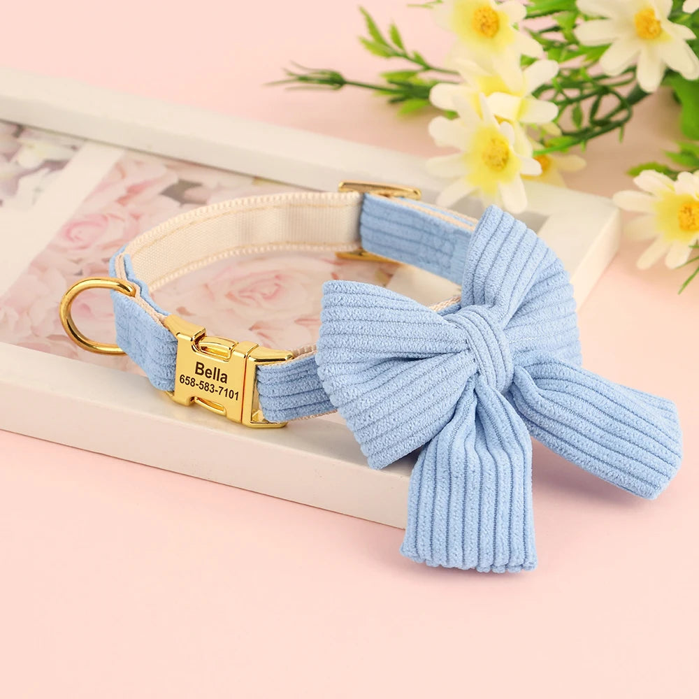 🎀🐾 Personalized Dog Collar with Bowtie – Custom Engraved ID
