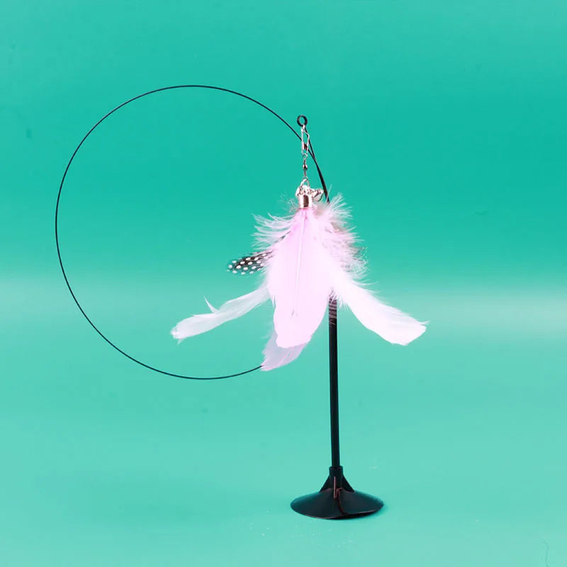 🐱🎀 Funny Fluffy Feather Cat Teaser Wand with Bell & Suction Cup