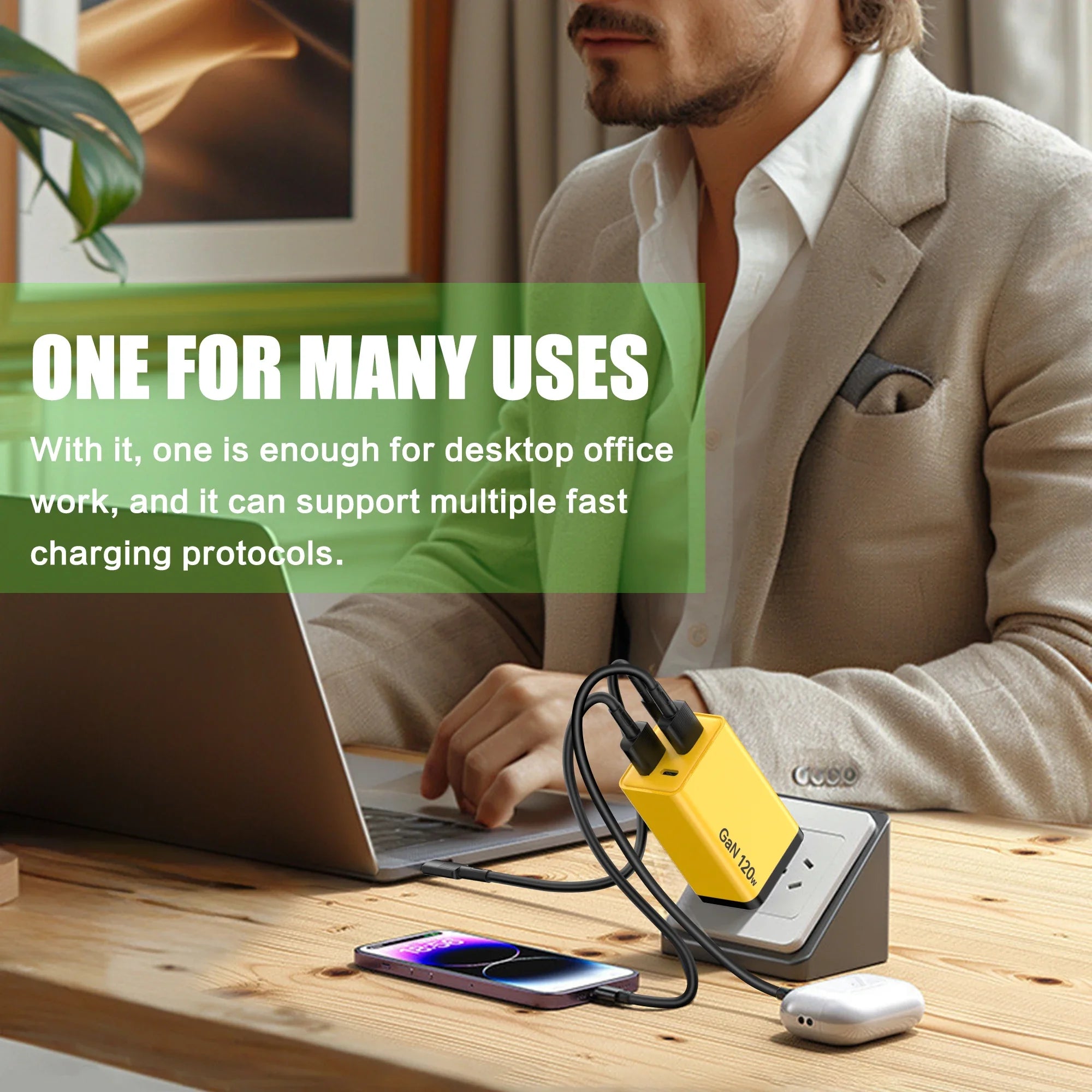 ⚡ 120W GaN 4-Port Fast Charger (2 USB-C PD + 2 USB-A QC 3.0) – Universal Travel Wall Adapter 🌍