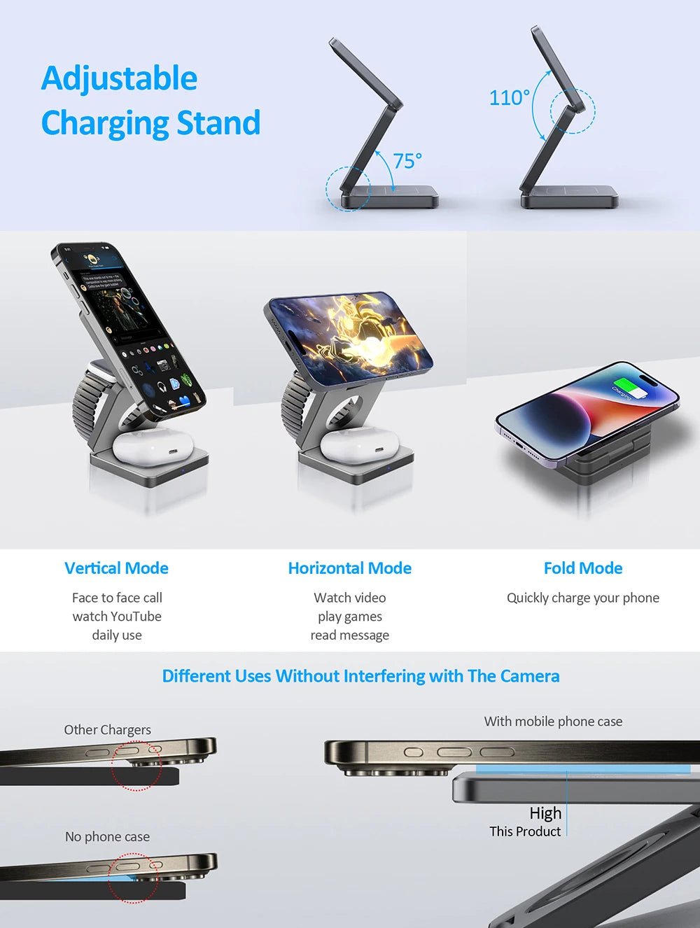 3-in-1 Foldable Magnetic Wireless Charging Station for iPhone & Apple Watch
