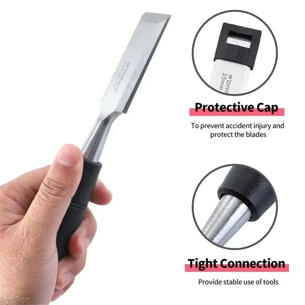 Hand Tool Wood Chisel Carbon Steel Chisel with Hammer End and Anti-Slip Handle Carpentry Tools Woodworking Chisel 19/25/32/38mm