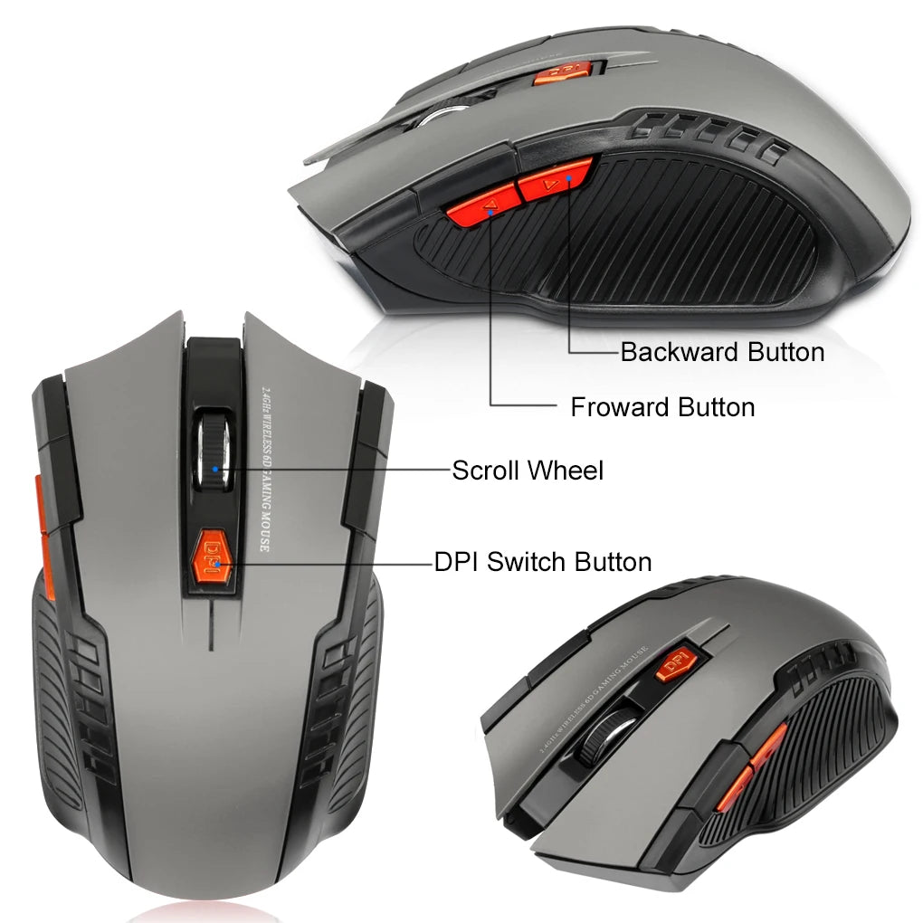 🖱️⚡ 2.4G Wireless Mouse 1600DPI – 6 Button Optical Gamer Mouse