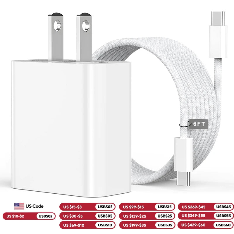 40W PD Fast Charger USB-C to C Cable – For iPhone & Samsung