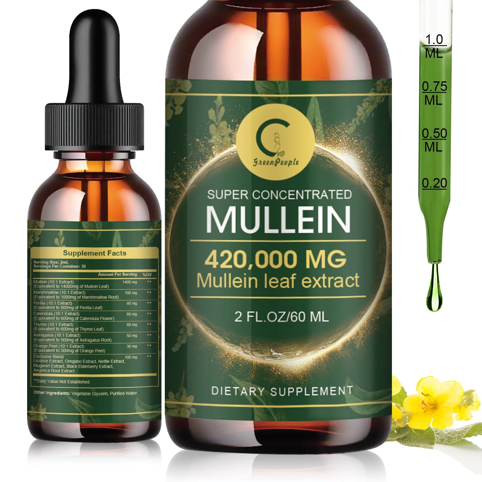 🌿 Mullein Leaf Extract Drops 2 Fl Oz | Lung & Respiratory Support 💨 | Immune & Detox Wellness 💪🌱 | Pure Herbal Liquid Supplement