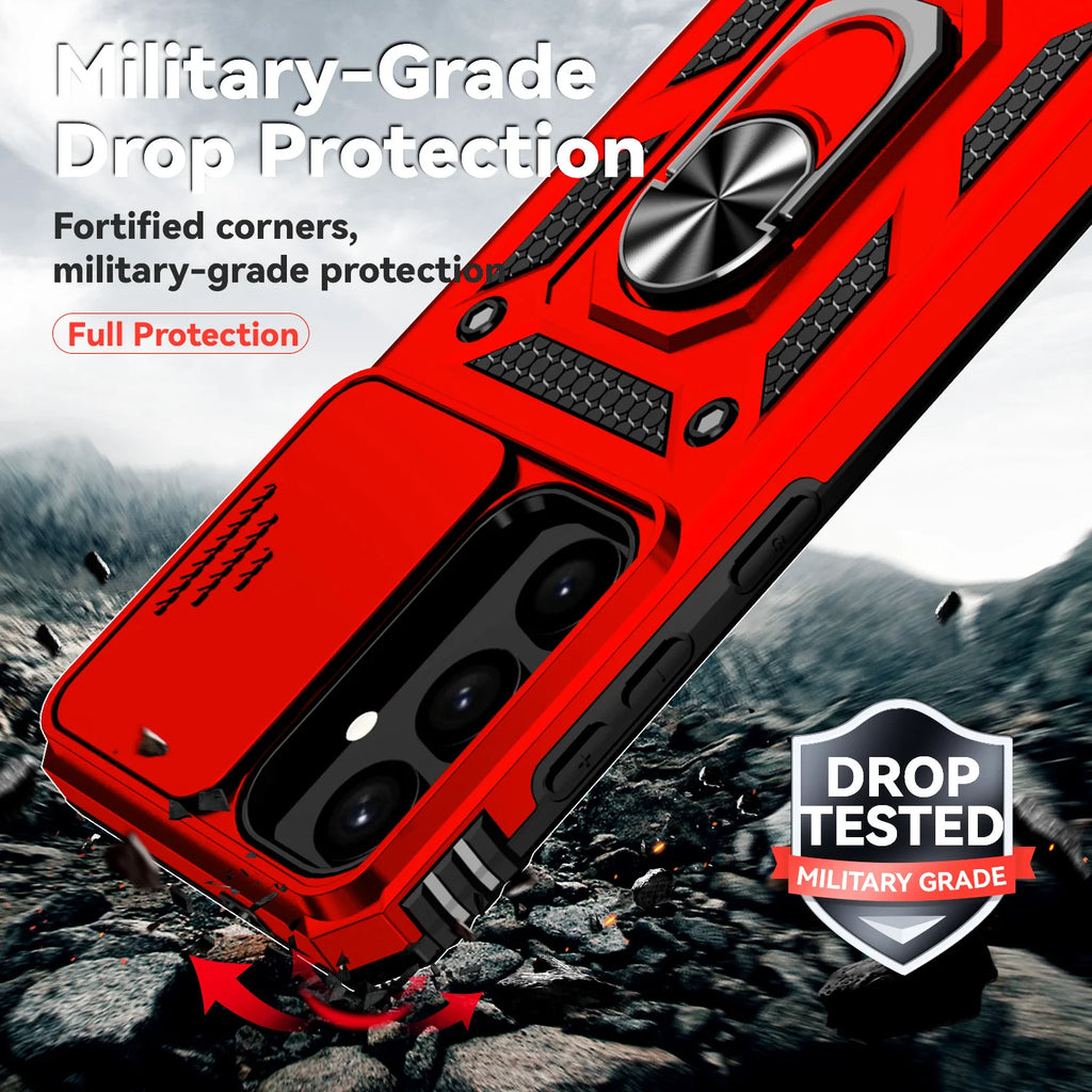 Luxury Armor Case with Ring Holder & Slide Camera Cover for Samsung Galaxy S Series