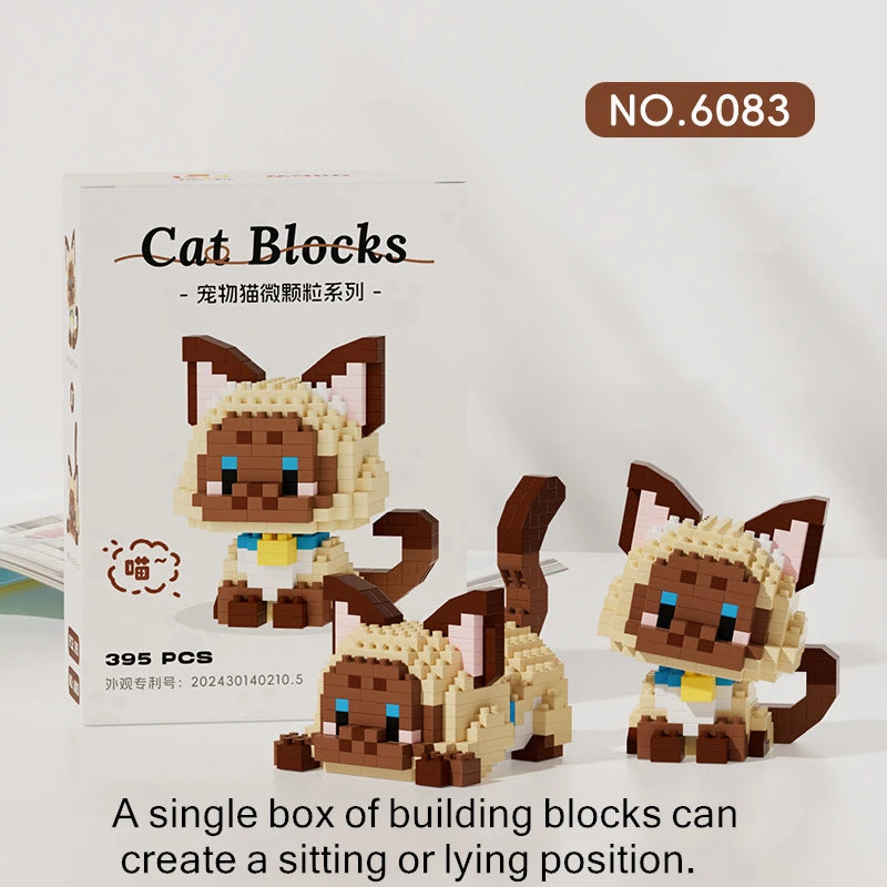 🐱🧱 Cute Pet Cat Micro Particle Building Blocks – Orange & Black Cat DIY Assembly Puzzle Toy for Kids
