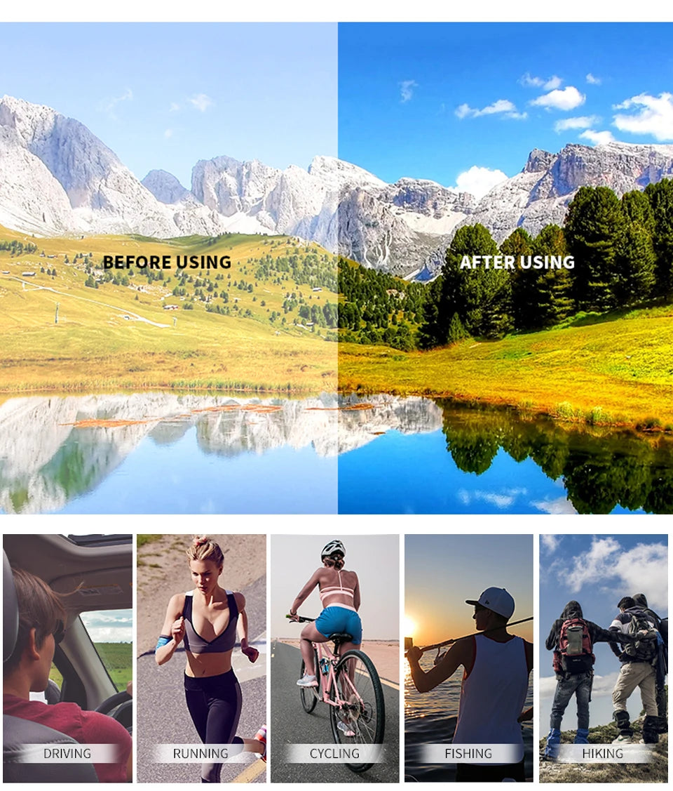 Cycling Sunglasses for Men and Women UV400 Available in 5 colors, these big-frame eyewear pieces are perfect for running, fishing, and other sports activities.