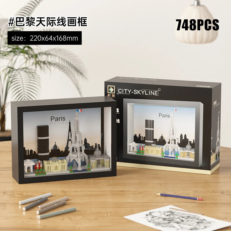 🌍🧱 Micro World Famous Architecture Building Blocks – New York, Paris, London & Dubai Skyline Photo Frame DIY Wall Decoration