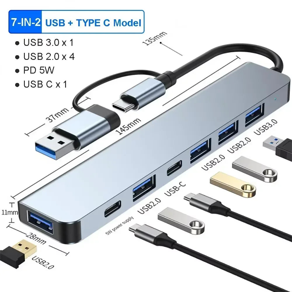 USB-C Hub 8-in-1 USB Extender with SD/TF Card Reader & Audio Port