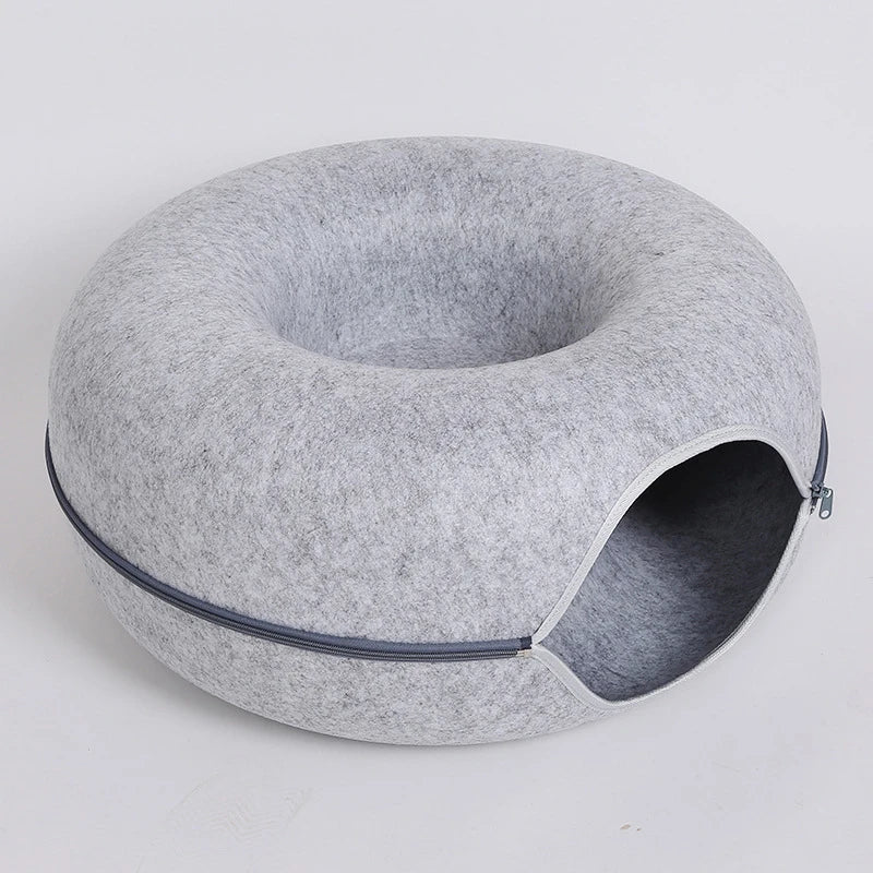 Donut Cat Tunnel Bed – Dual-Use Felt Cat House & Interactive Play Tunnel for Kittens and Indoor Cats