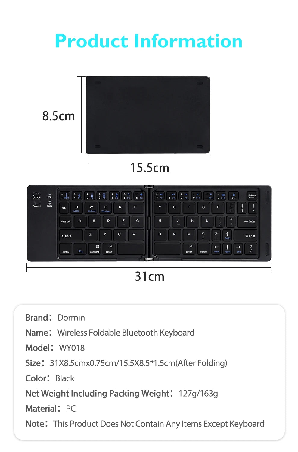 ⌨️📱 Dormin Folding Bluetooth Keyboard – Portable Silent Wireless