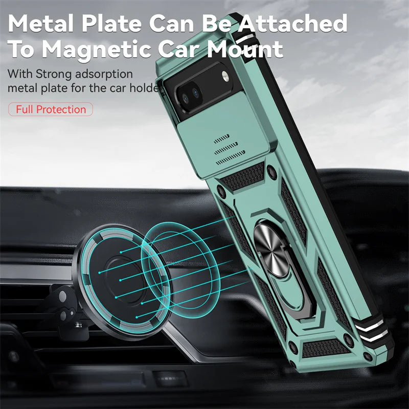 Slide Camera Armor Case with Magnetic Ring Holder for Google Pixel