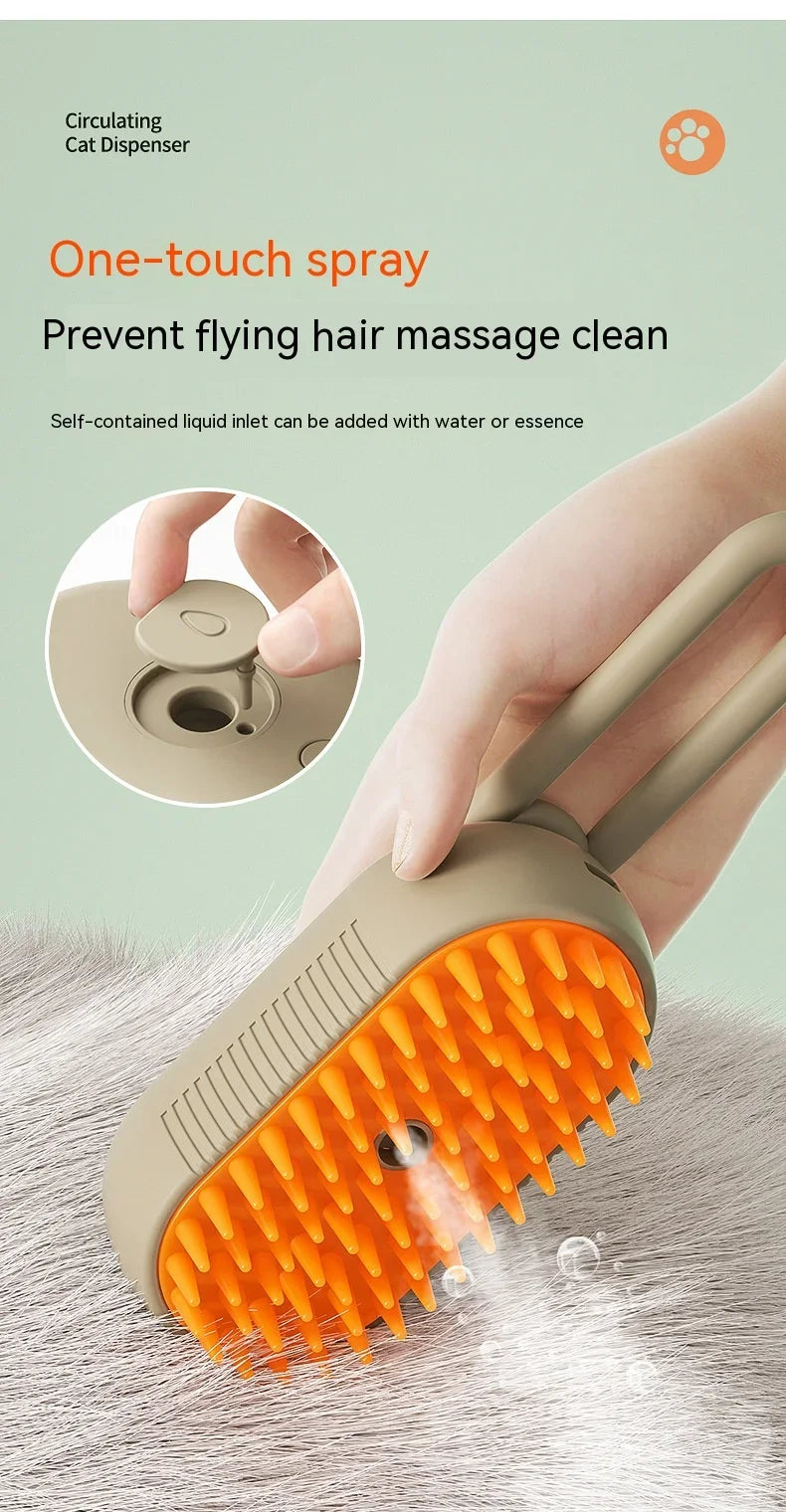 ✨ 3‑in‑1 Pet Electric Steam Brush | Cat & Dog Cleaning Spray Massage Grooming Comb | Retractable Handle | USB Rechargeable Hair Removal Beauty Brush