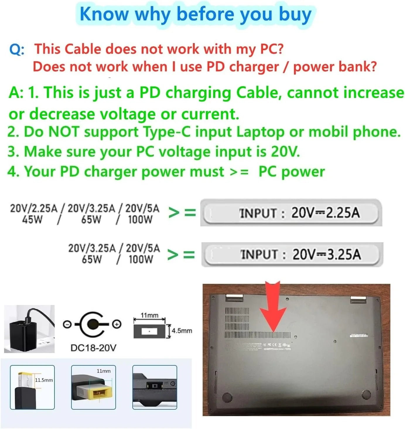 USB‑C to Slim Square Tip PD Charging Cable 100W – Type‑C to Lenovo Yoga/ThinkPad Power Cord Compatible with 65W/90W/100W Laptops