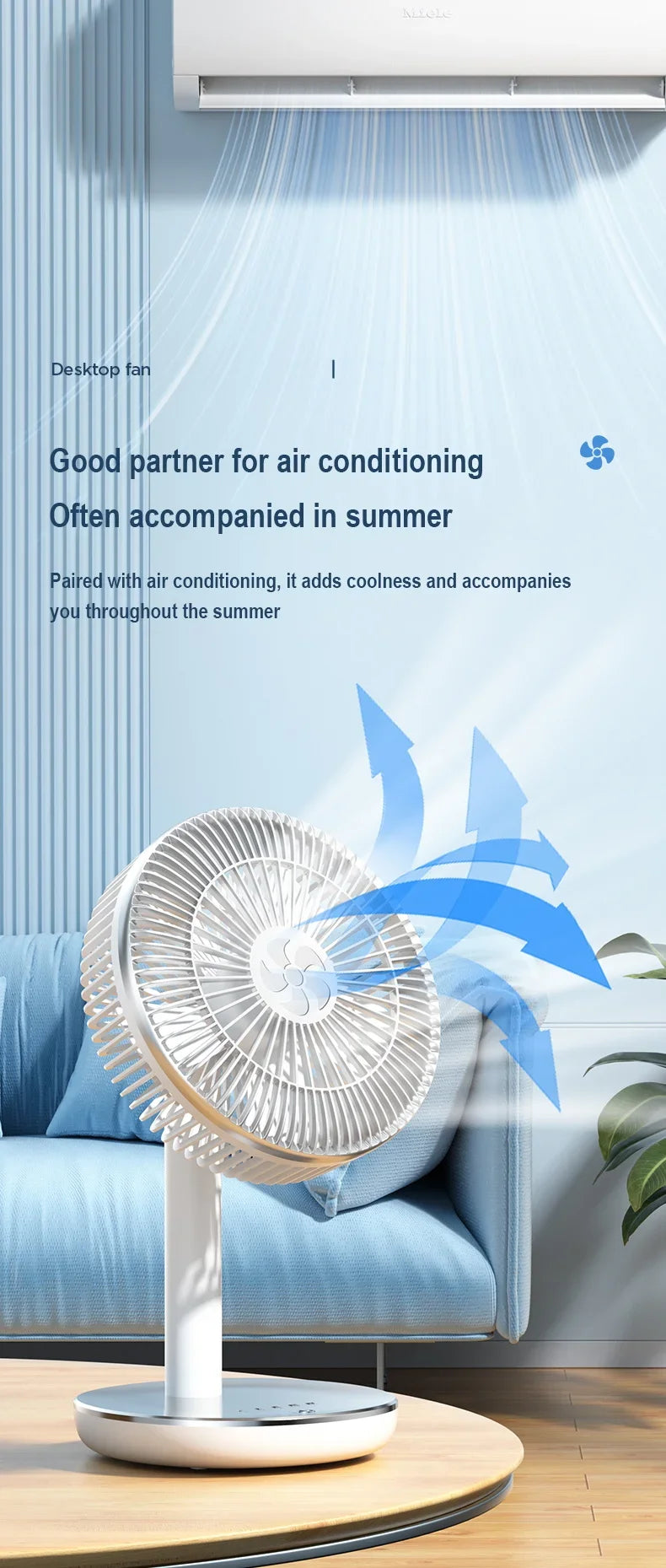 🌬️🔋 7200mAh Rechargeable Desktop Fan – High Wind Portable Table Fan