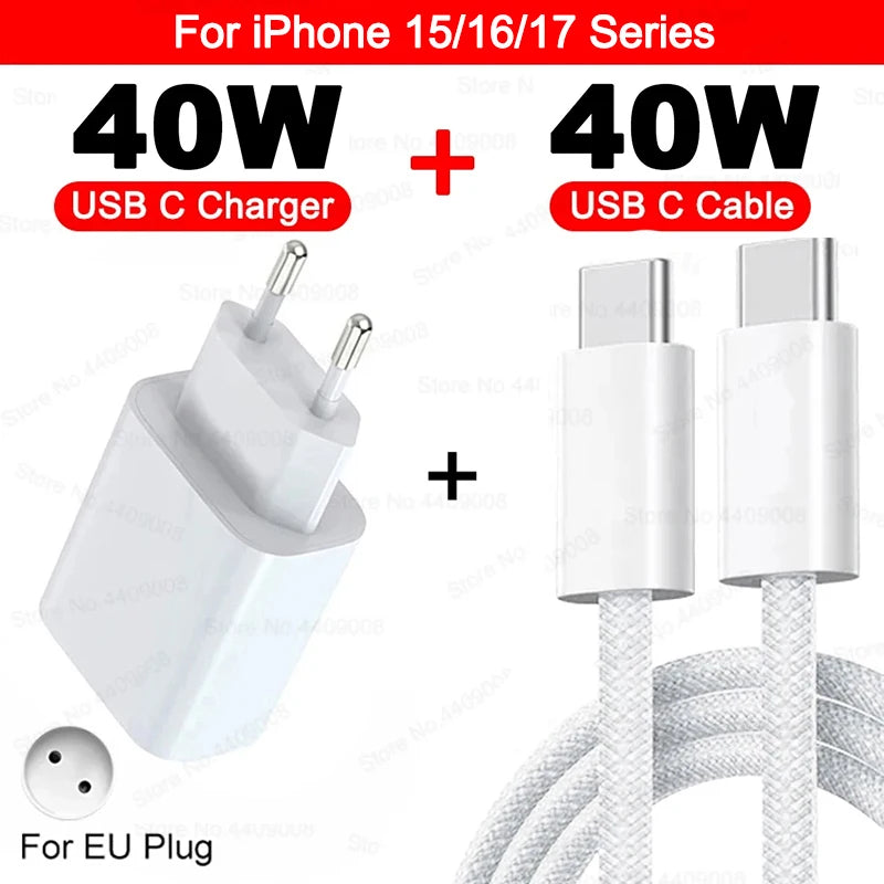 ⚡📱 40W USB-C Fast Charger for iPhone – PD Quick Charge Adapter + Cable