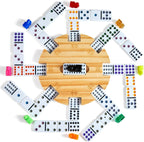 Mexican Train Double 12 Dominoes Set 🎲 | 91 Colorful Tiles, 4 Wooden Trays, 9 Trains 🚂 | Portable Carry Case for Family Game Nights 👨‍👩‍👧‍👦