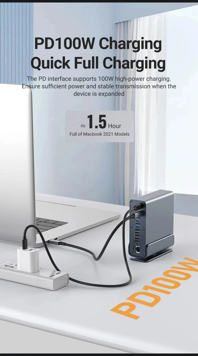 💻🔗 15-in-1 Type-C Docking Station – 4K@60Hz HDMI & DisplayPort Hub