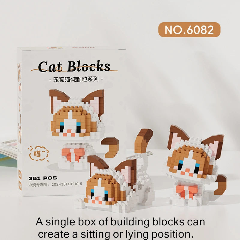 🐱🧱 Cute Pet Cat Micro Particle Building Blocks – Orange & Black Cat DIY Assembly Puzzle Toy for Kids