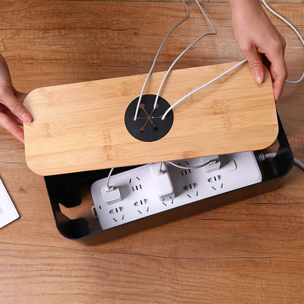 🌿📦 Wooden Cable Storage Box – Power Strip & Wire Organizer