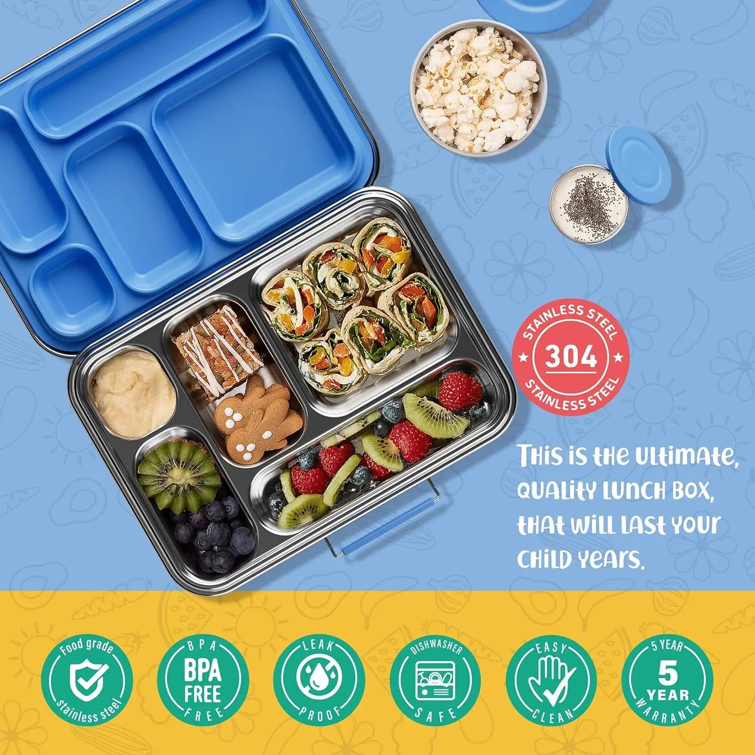 🥪✨ Stainless Steel Leakproof Bento Lunch Box | Food-Safe Compact Lunch Container 🍱 | Sandwich Friendly Lunch Box for Kids & Adults