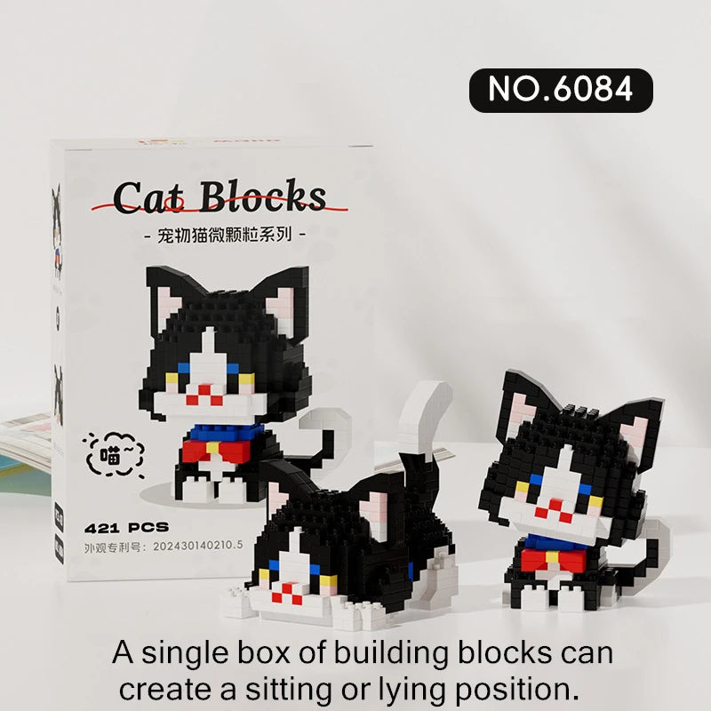🐱🧱 Cute Pet Cat Micro Particle Building Blocks – Orange & Black Cat DIY Assembly Puzzle Toy for Kids