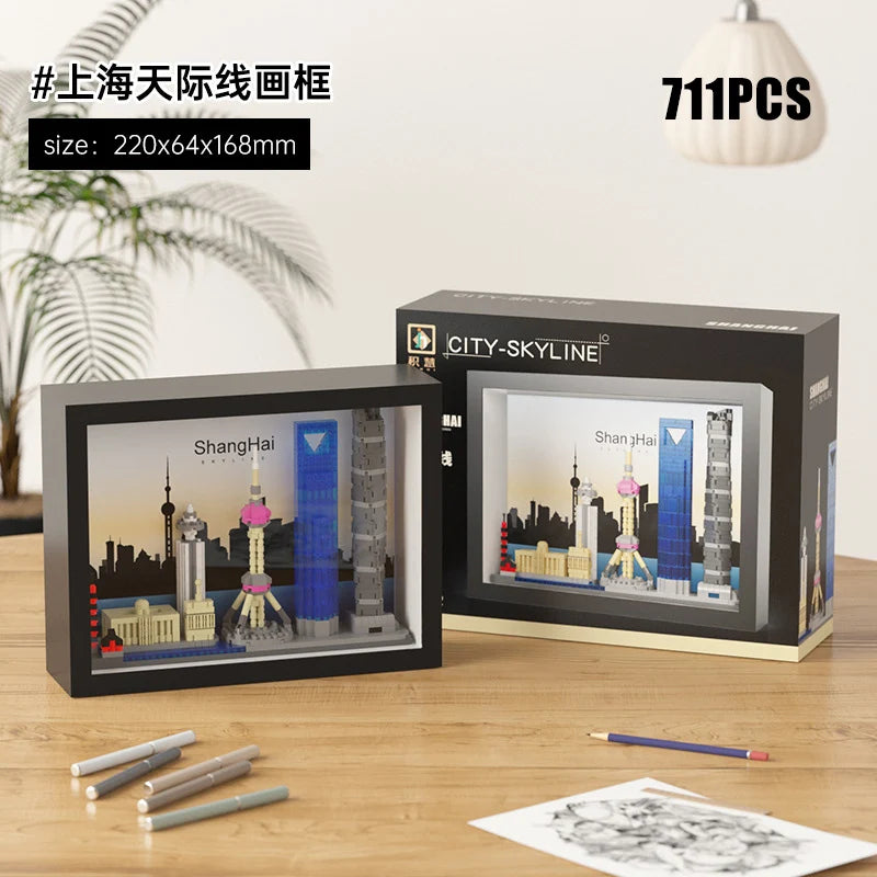 🌍🧱 Micro World Famous Architecture Building Blocks – New York, Paris, London & Dubai Skyline Photo Frame DIY Wall Decoration