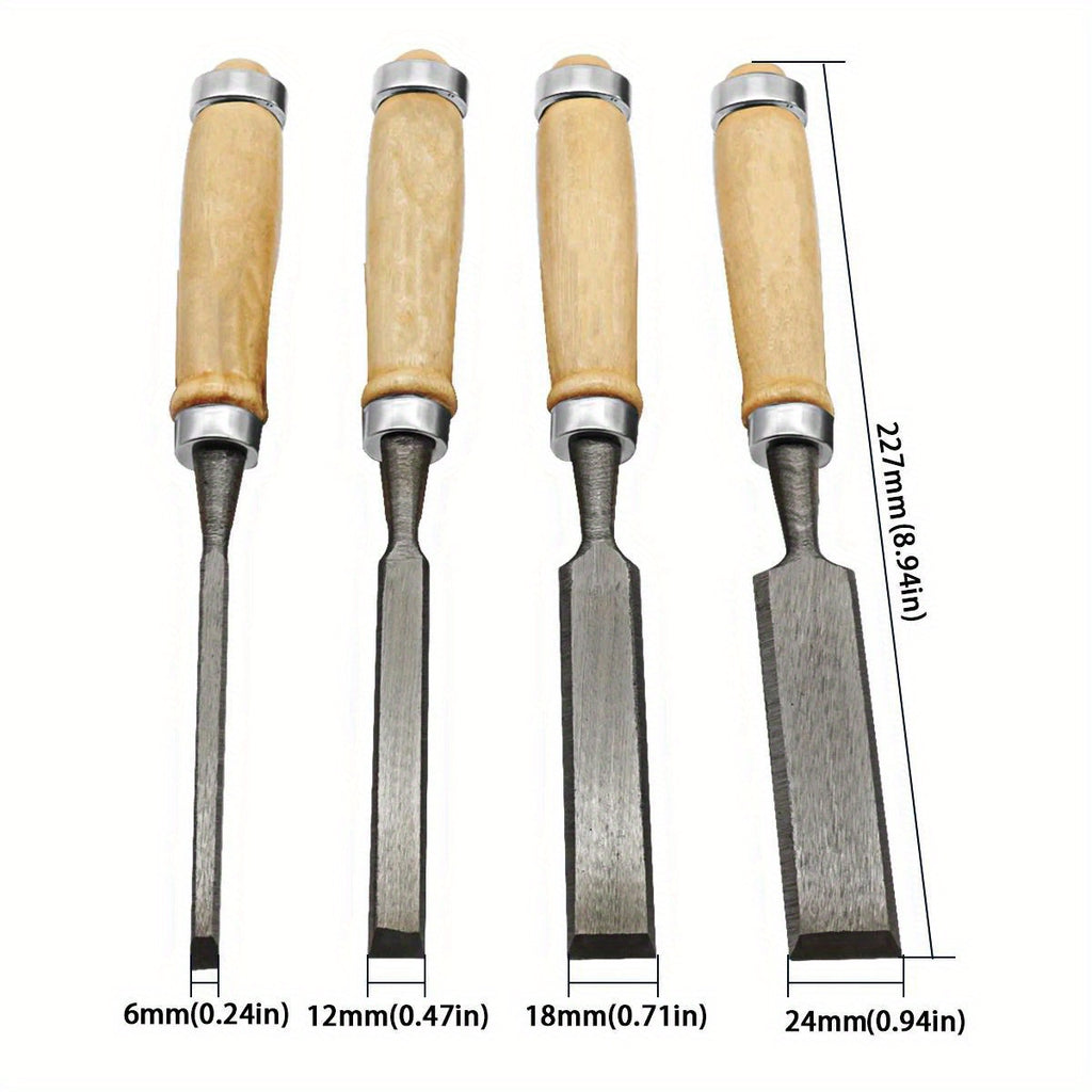 4Pcs Wood Carving Chisel Set 🪵 | Professional Woodworking Tools with Beech Handles (0.24–0.94in)