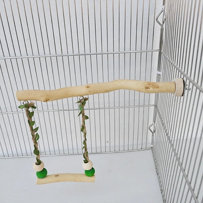 🦜🌳 Wooden Parrot Stand Pole Double Layer Swing Toy