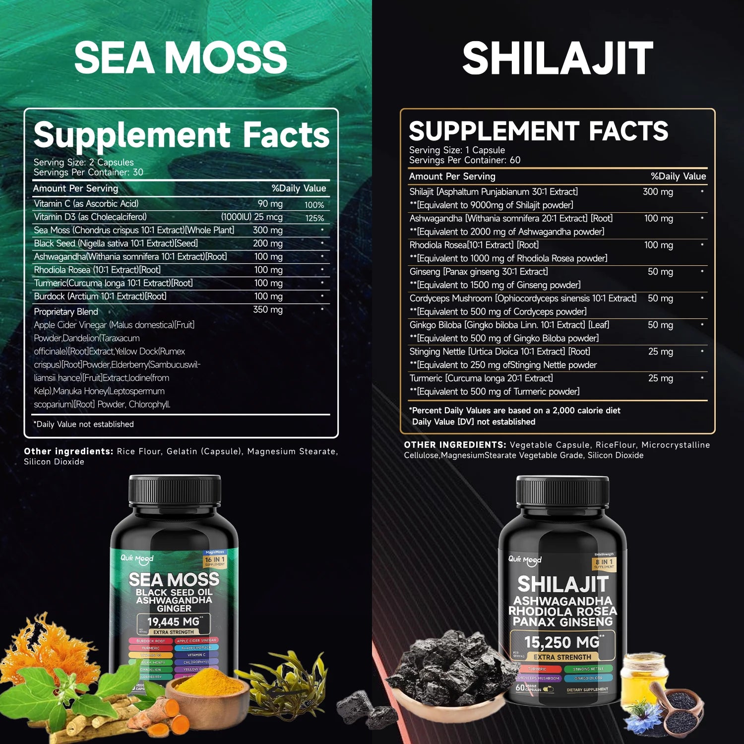 QuitMood Sea Moss & Shilajit Energy Bundle 🌿⚡ Natural Vitality Support with Black Seed Oil, Ashwagandha, Turmeric & Ginger for Men & Women