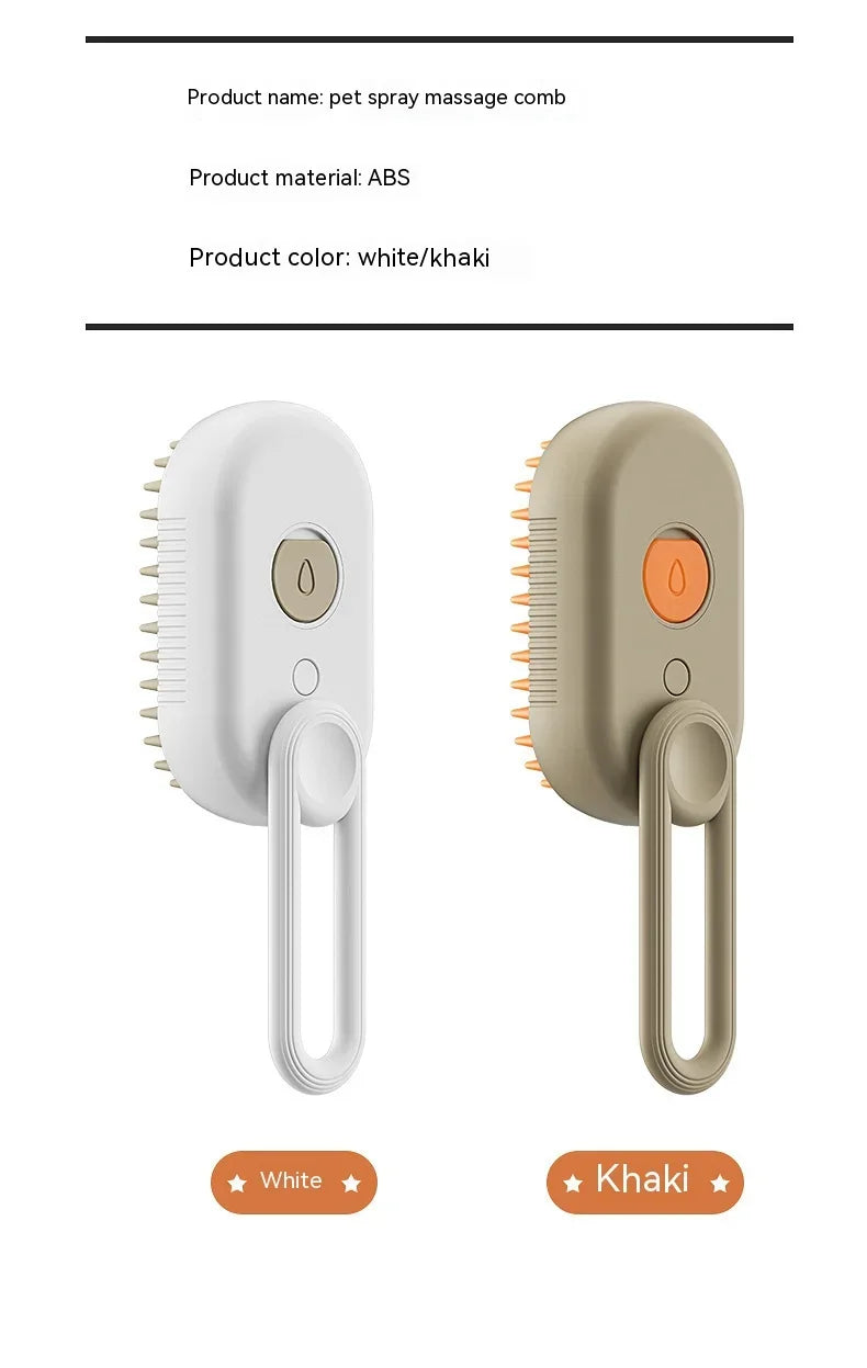 ✨ 3‑in‑1 Pet Electric Steam Brush | Cat & Dog Cleaning Spray Massage Grooming Comb | Retractable Handle | USB Rechargeable Hair Removal Beauty Brush