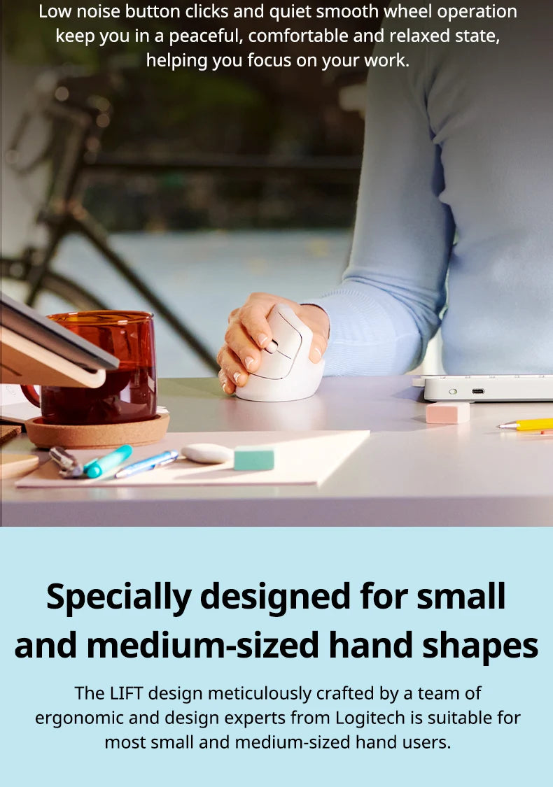 🖱️💜 Logitech Lift Vertical Ergonomic Wireless Mouse – Silent Click Dual Mode