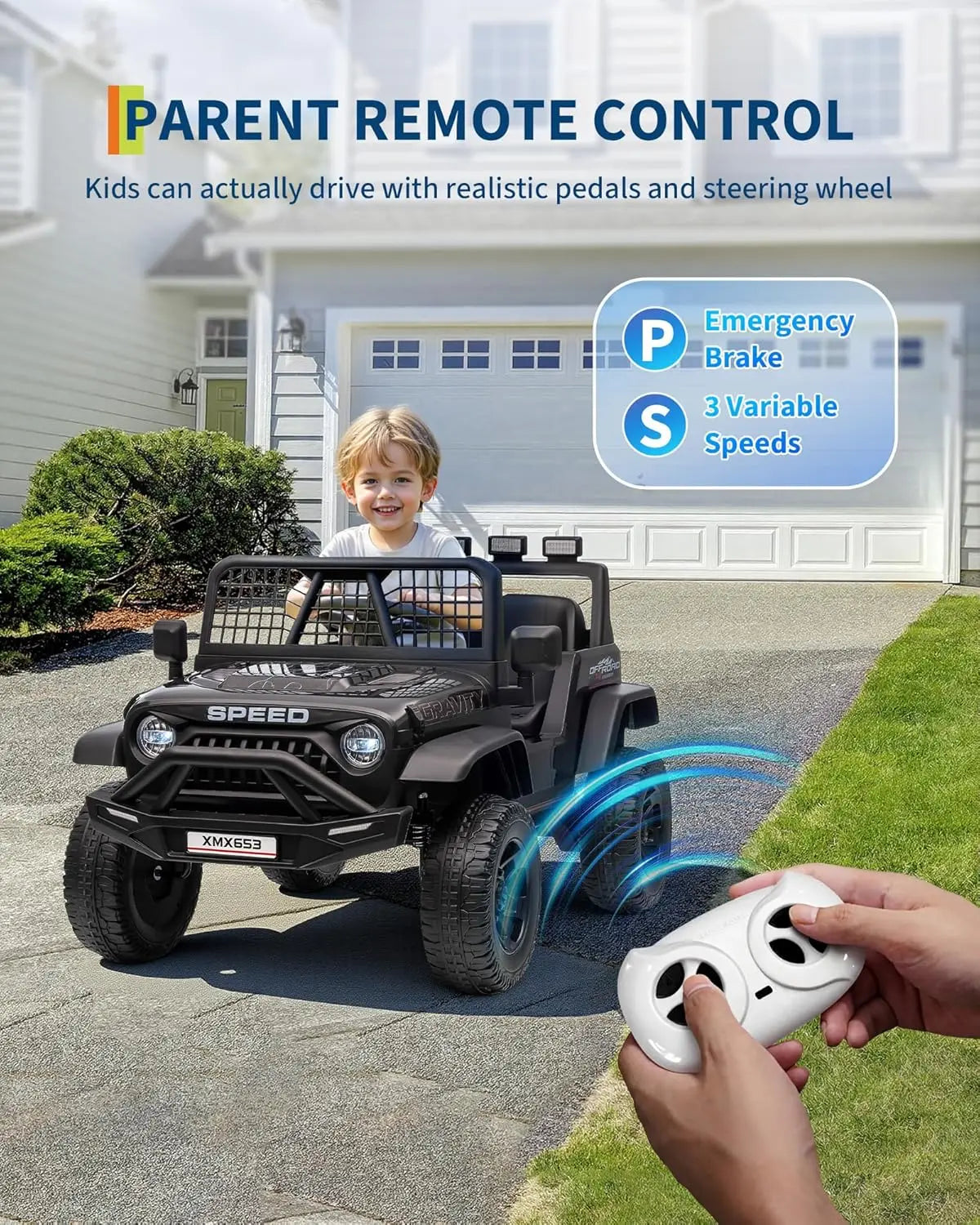 🚙 Electric Ride-On Car for Kids with Remote Control – LED Lights, Bluetooth Music Player, Kids Ride-On Truck Toy for Boys & Girls