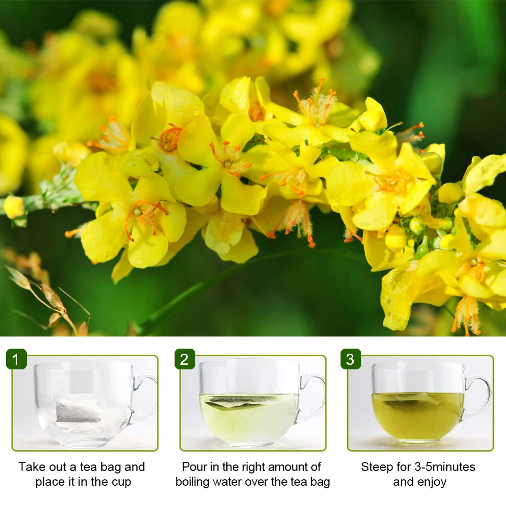 🌿 Mullein Leaf Tea Bags – Caffeine-Free Herbal Tea for Lung & Respiratory Wellness (28 or 60 Bags)