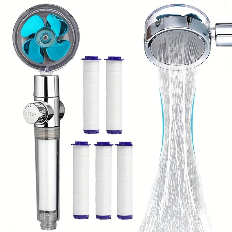 🚿💨 High-Pressure Turbo Fan Shower Head – Handheld Water-Saving Rainfall Spray with 5 Filters | Bathroom Accessories