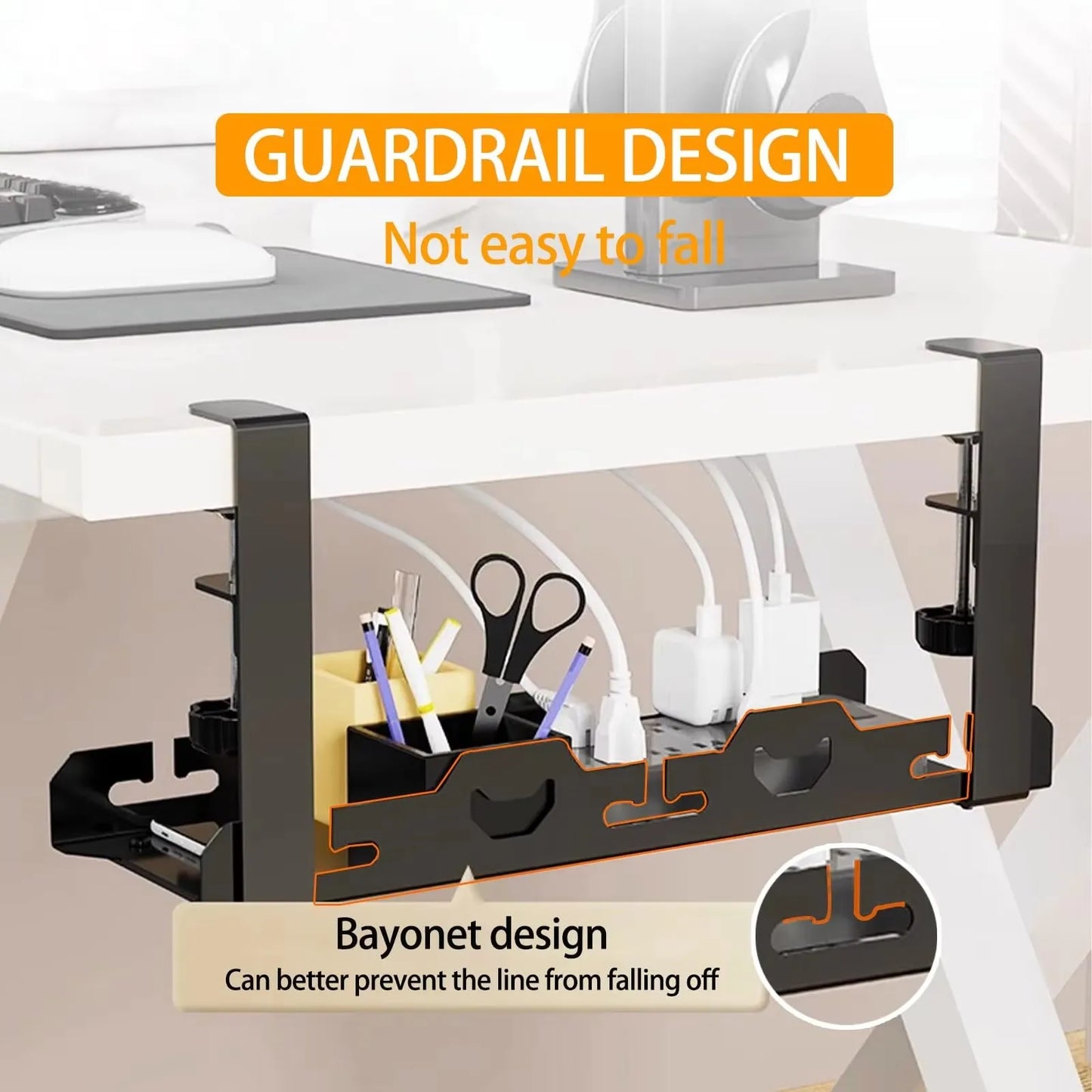 🔌🗂️ Telescopic Under Desk Cable Management Tray – No Drill Metal Rack