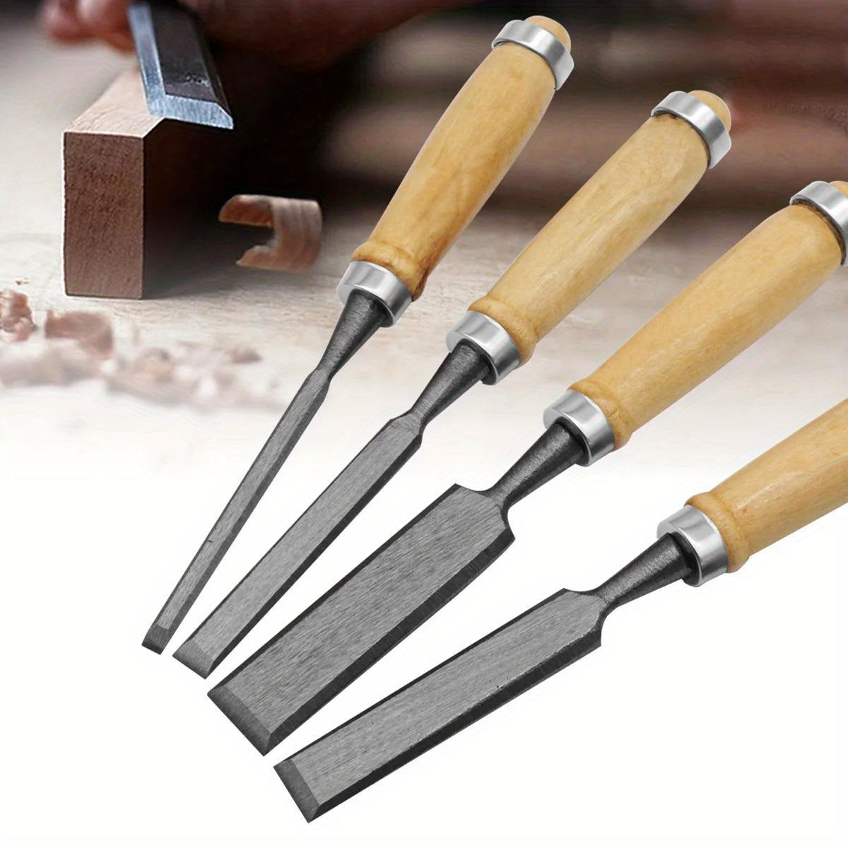 4Pcs Wood Carving Chisel Set 🪵 | Professional Woodworking Tools with Beech Handles (0.24–0.94in)