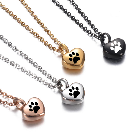 🖤🐾 Stainless Steel Small Heart Pet Paw Urn Necklace 💖 | Memorial Ashes Keepsake Pendant Charm for Pets 🌈