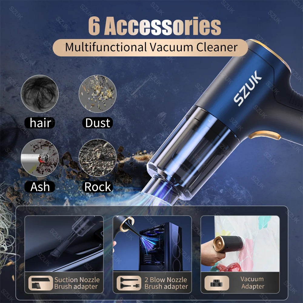 🚗🌀 SZUK 98000PA Wireless Car Vacuum Cleaner – Mini Powerful Handheld Vacuum with Strong Suction for Car & Home