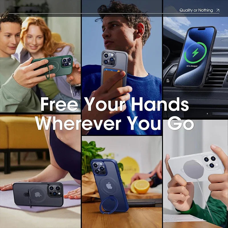 Matte Magnetic Ring Stand Case for iPhone – Ultra Slim Cover