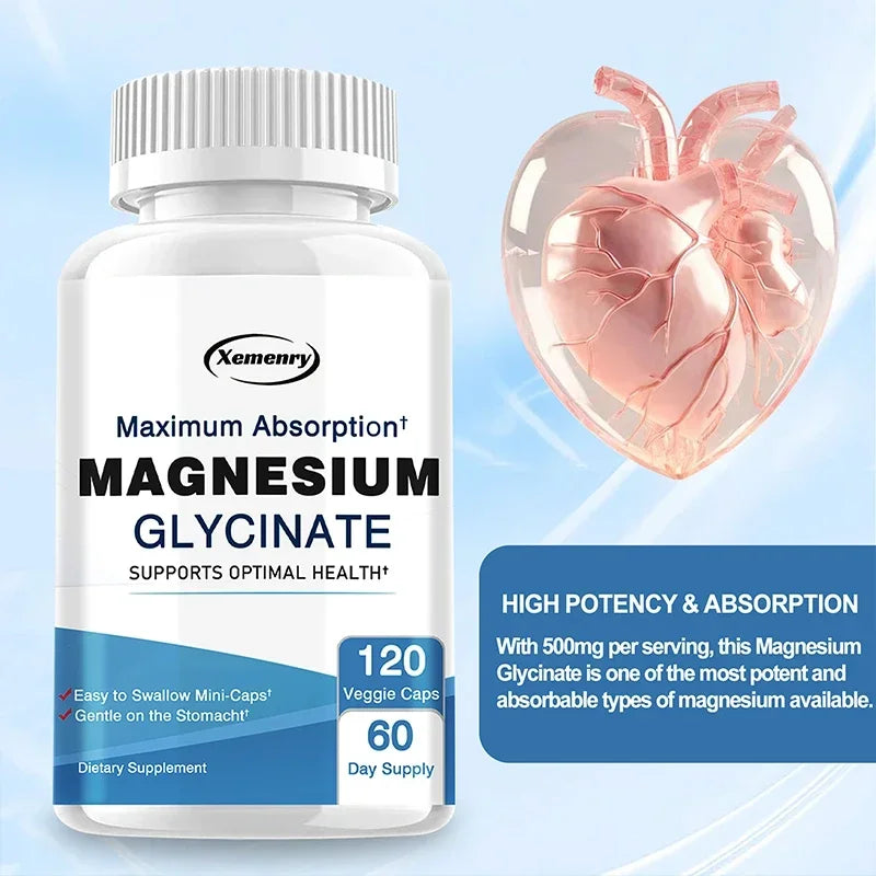 Magnesium Glycinate - Improve Cardiovascular Health, Reduce Stress, and Promote Healthy Sleep, Muscle Growth