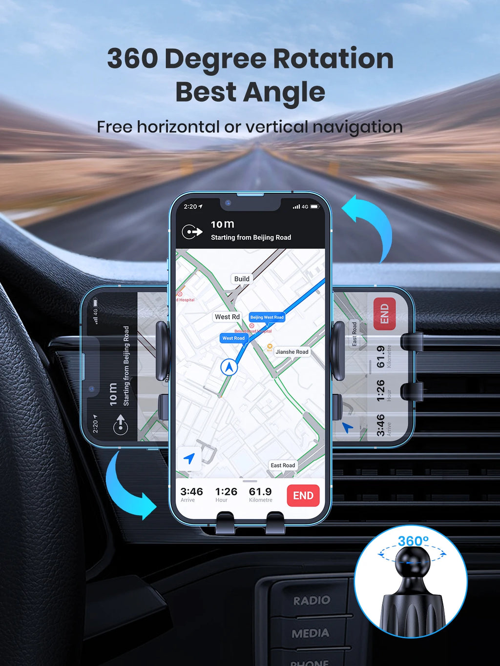 TOPK Auto Lock Car Phone Holder – Air Vent Mount with Hook Clip