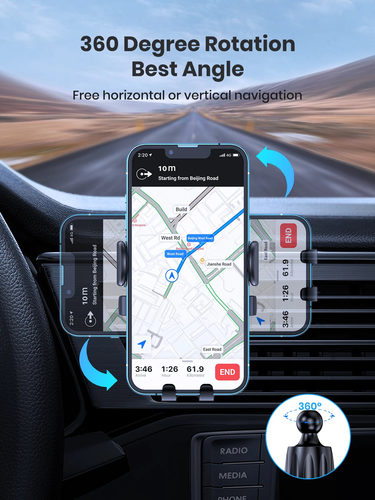 TOPK Auto Lock Car Phone Holder – Air Vent Mount with Hook Clip