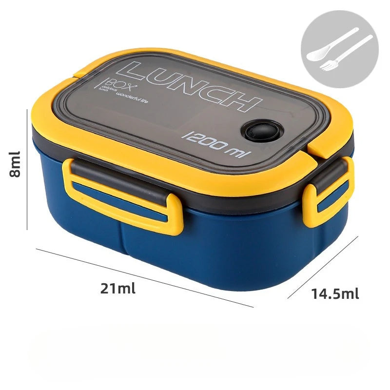 🍱✨ 1200ML Double-Layer Lunch Box | Portable Compartment Microwave Food Box 🍴 | Leakproof Camping & Office Meal Container with Spoon & Fork