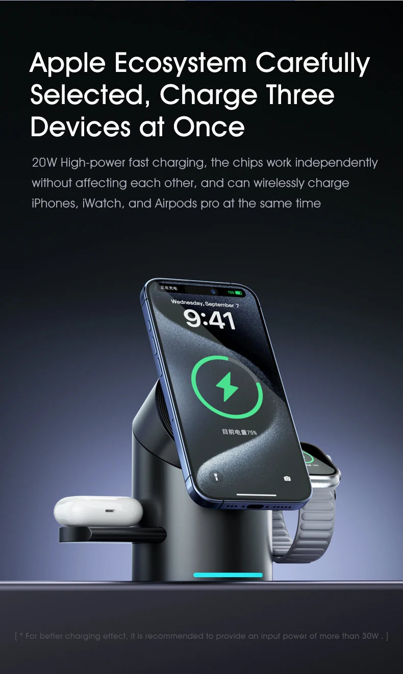 Qi2 3-in-1 Magnetic Wireless Charger – Touch Button Fast Charging Dock