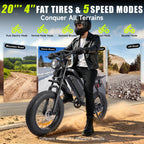 1500W Mountain Electric Bike 48V 15Ah Lithium Battery 20" Fat Tire Adult eBike, 31 MPH Max Speed, 65 Mile Range, Shimano 7-Speed