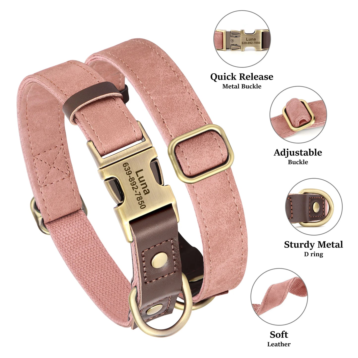 🐾 Customized Dog Collar | Durable PU Leather + Nylon | Engraved Pet ID Necklace 🐶 | Adjustable Metal Buckle for Small, Medium & Large Dogs (Pug, Pitbull, Chihuahua, Terrier) ✨